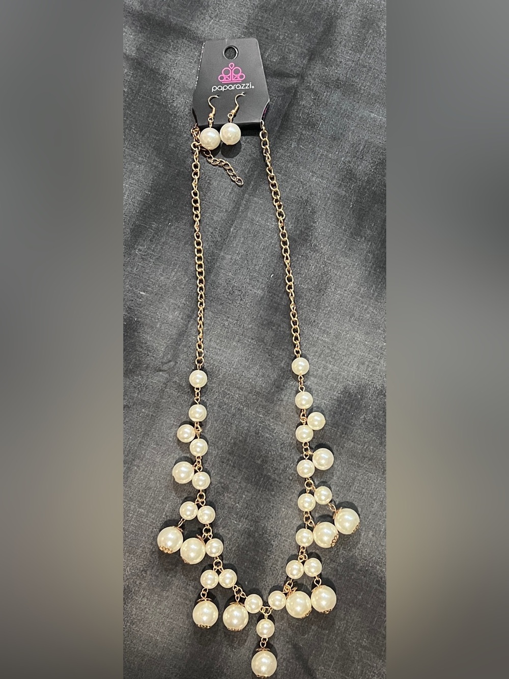 Paparazzi Gold-Tone Pearl Drop Statement Necklace with Matching Earrings
